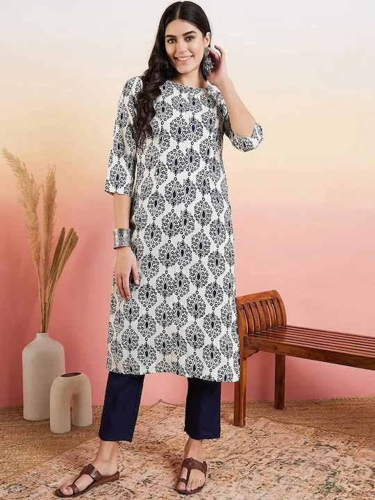 Blue Ethnic Motifs Printed Regular Kurta With Trousers