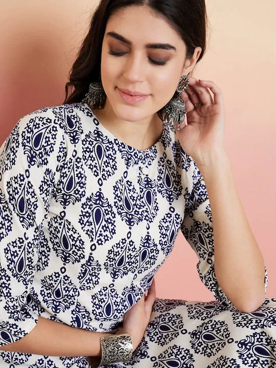 Blue Ethnic Motifs Printed Regular Kurta With Trousers