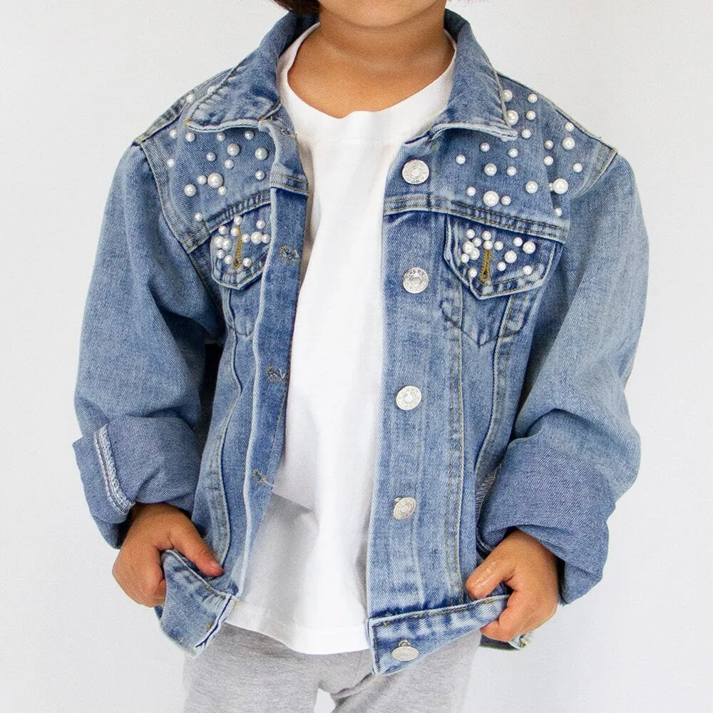 ((Blue Pearl) Mama and Mini Patch Blue Denim Jacket