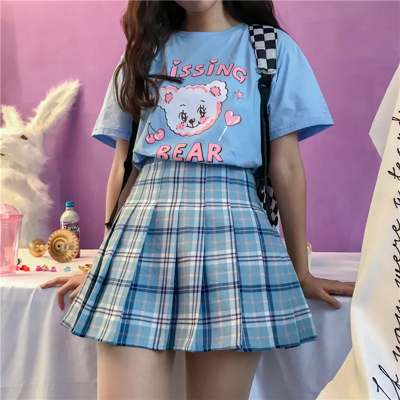 Blue plaid pleated skirt KF90728