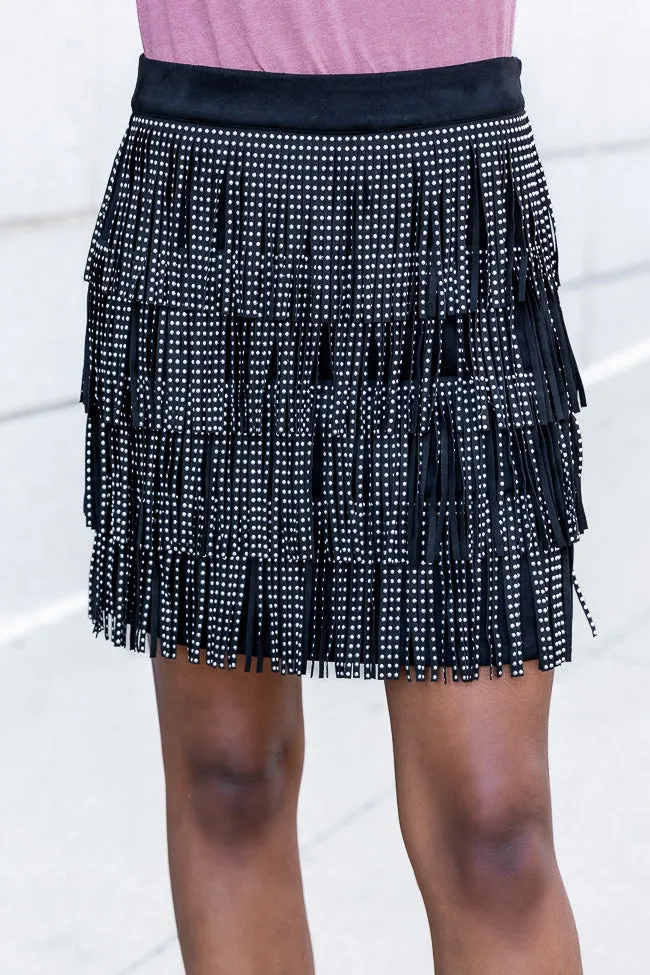 Born To Fly Black Studded Fringe Skirt FINAL SALE