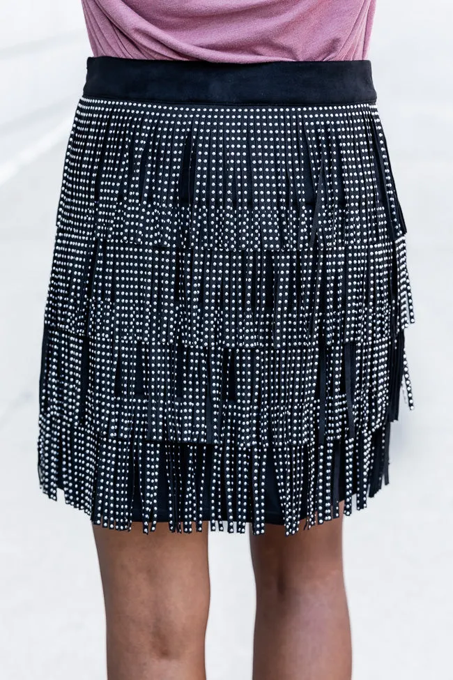 Born To Fly Black Studded Fringe Skirt FINAL SALE