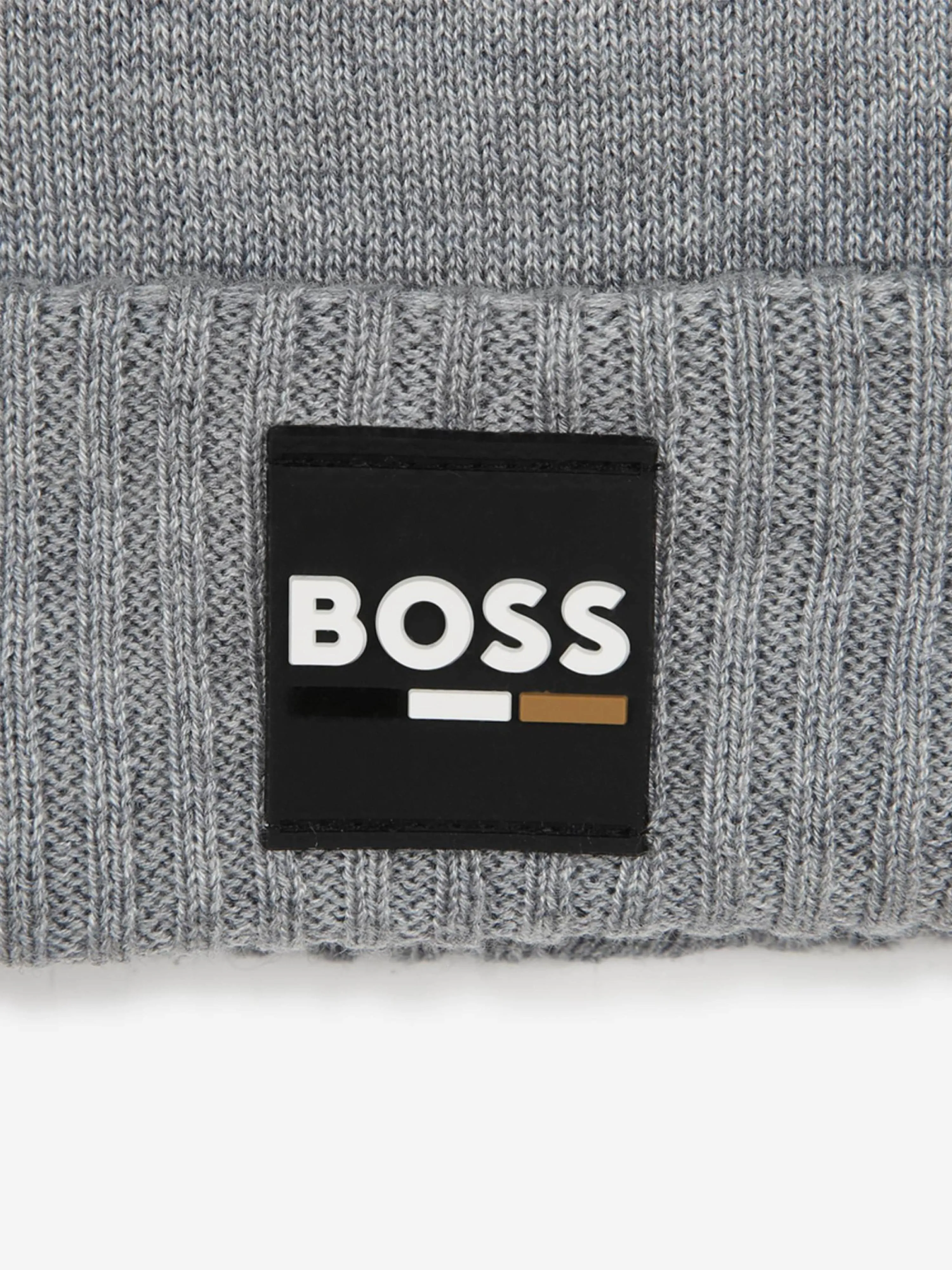 BOSS Boys Logo Badge Beanie Hat in Grey