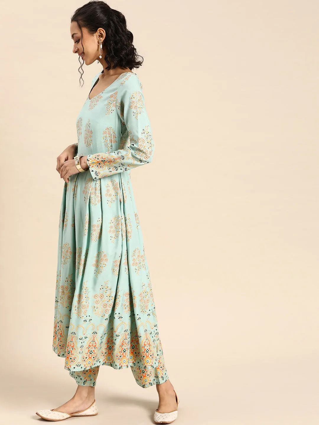 Box Pleated flare kurta with palazzo