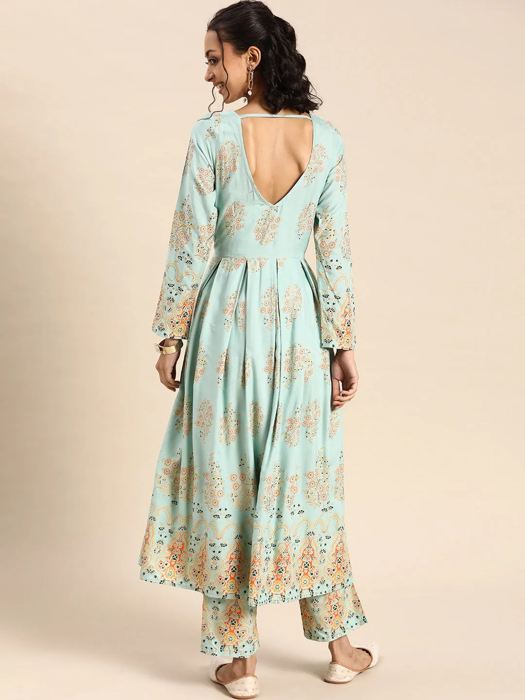 Box Pleated flare kurta with palazzo