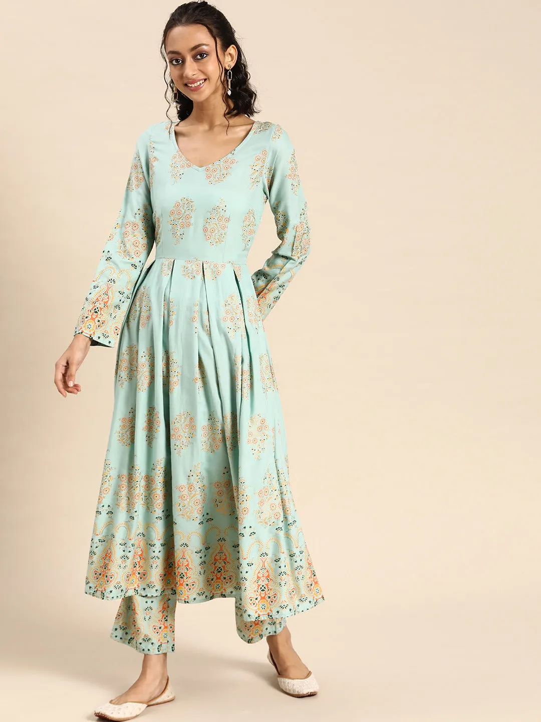 Box Pleated flare kurta with palazzo