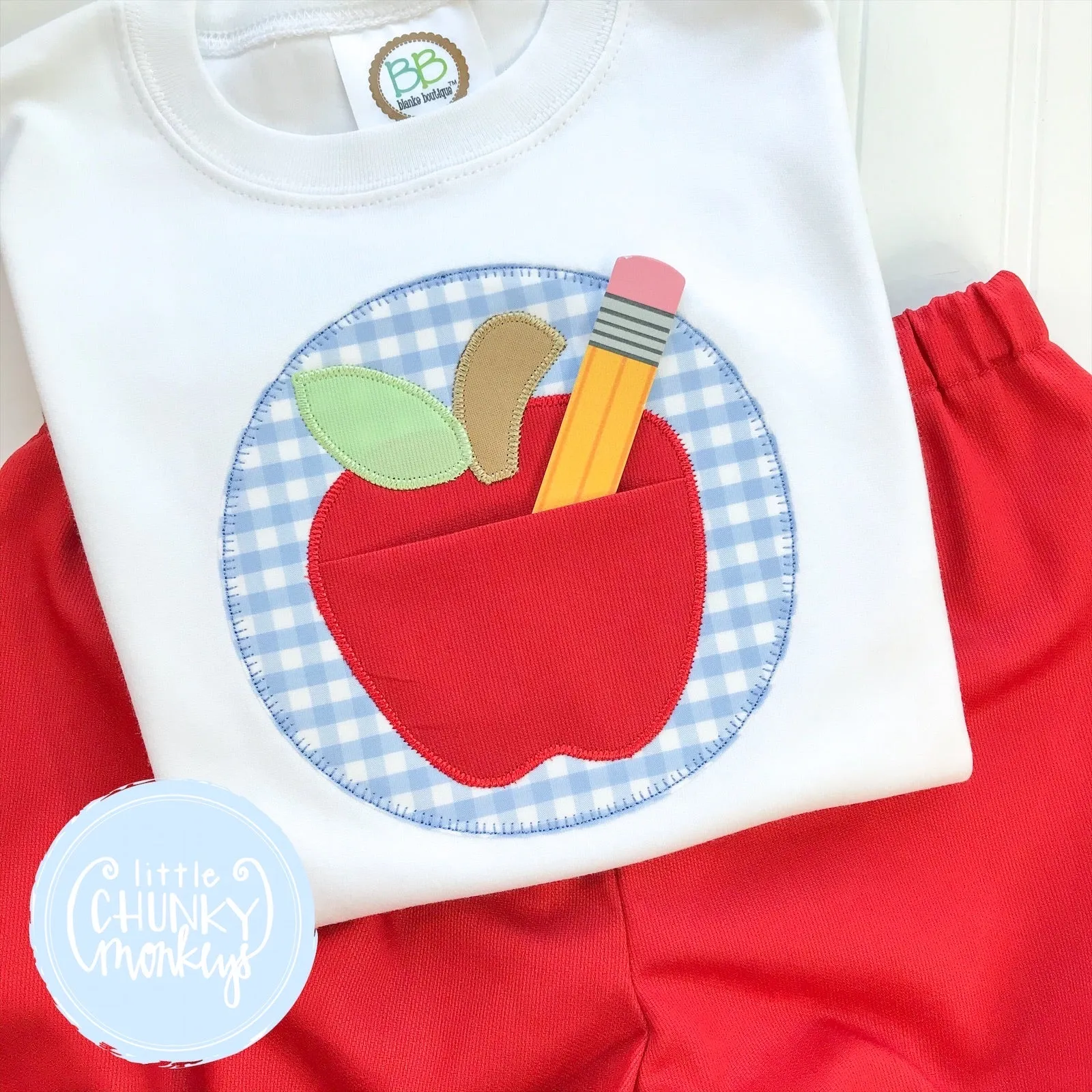 Boy Shirt - Applique Apple with Pocket