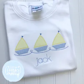 Boy Shirt- Applique Sailboats on a White Shirt