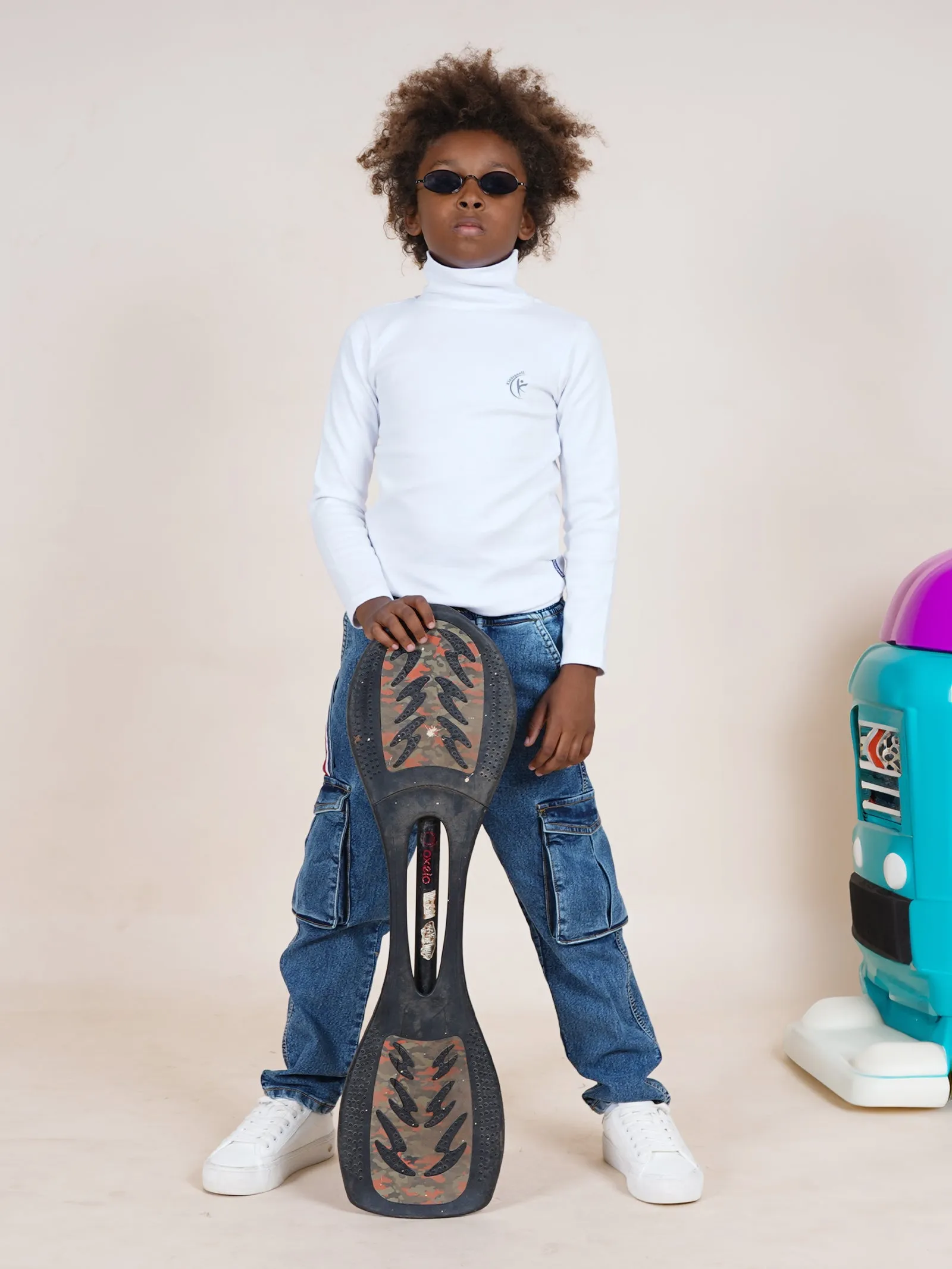 Boys Full Length Cargo Pocket Denim Jean With Side Strap & Elasticated Drawstring