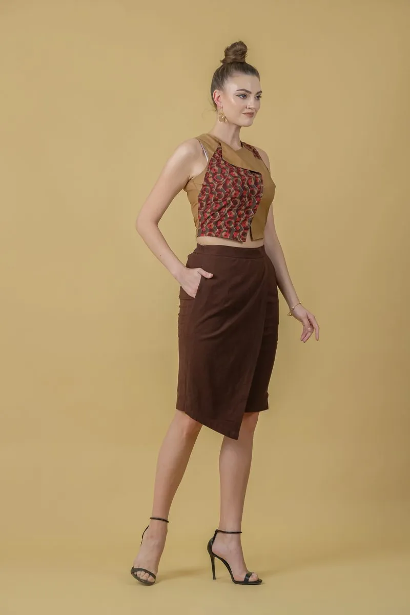 Brown Knee Length Women's Pencil Skirt