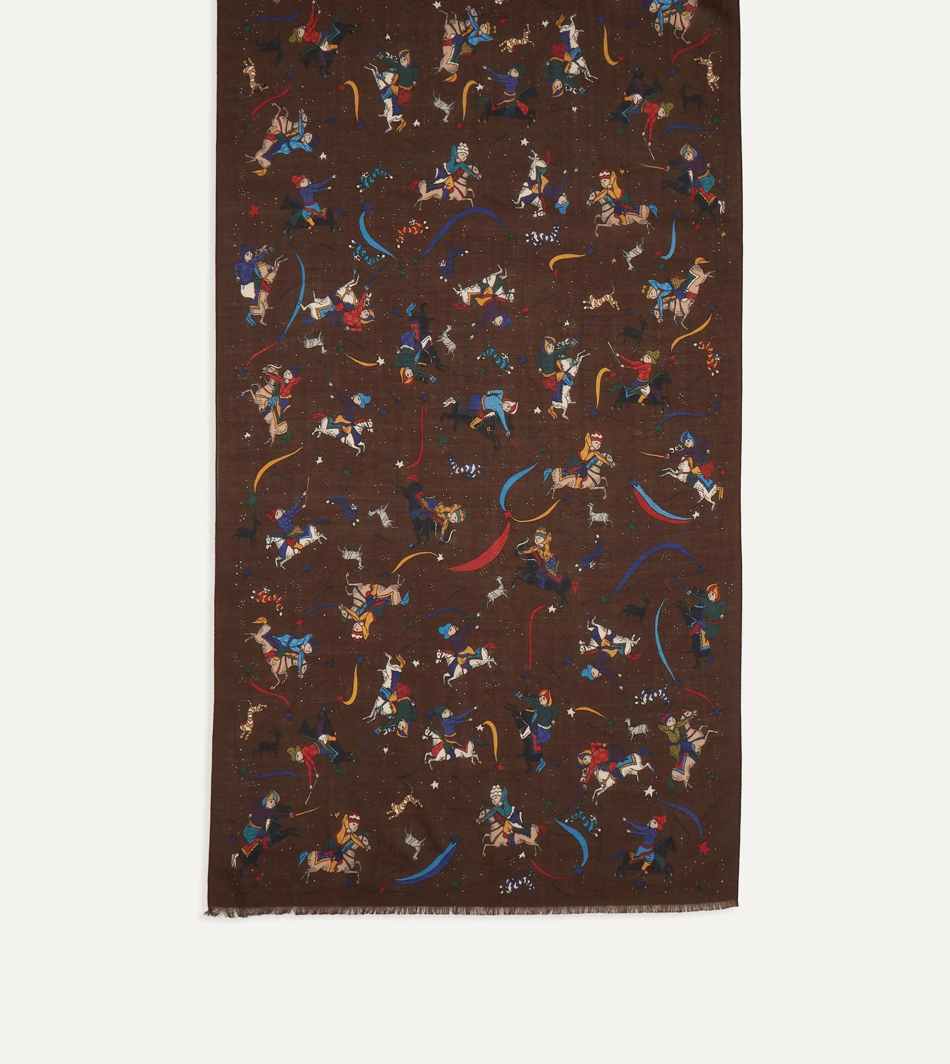 Brown Mughal and Stars Print Wool Scarf