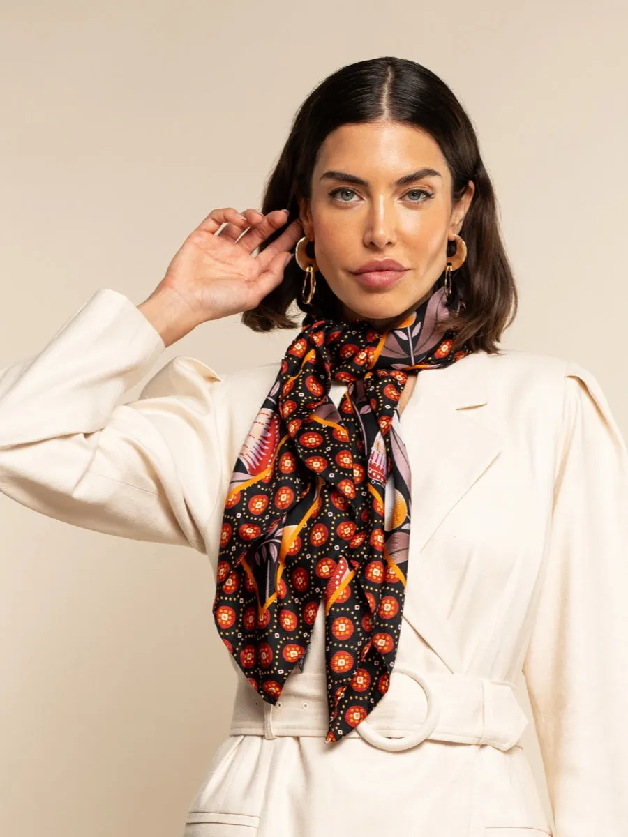 Bruna (black/orange)- soft and lightweight Italian foulard from pure silk