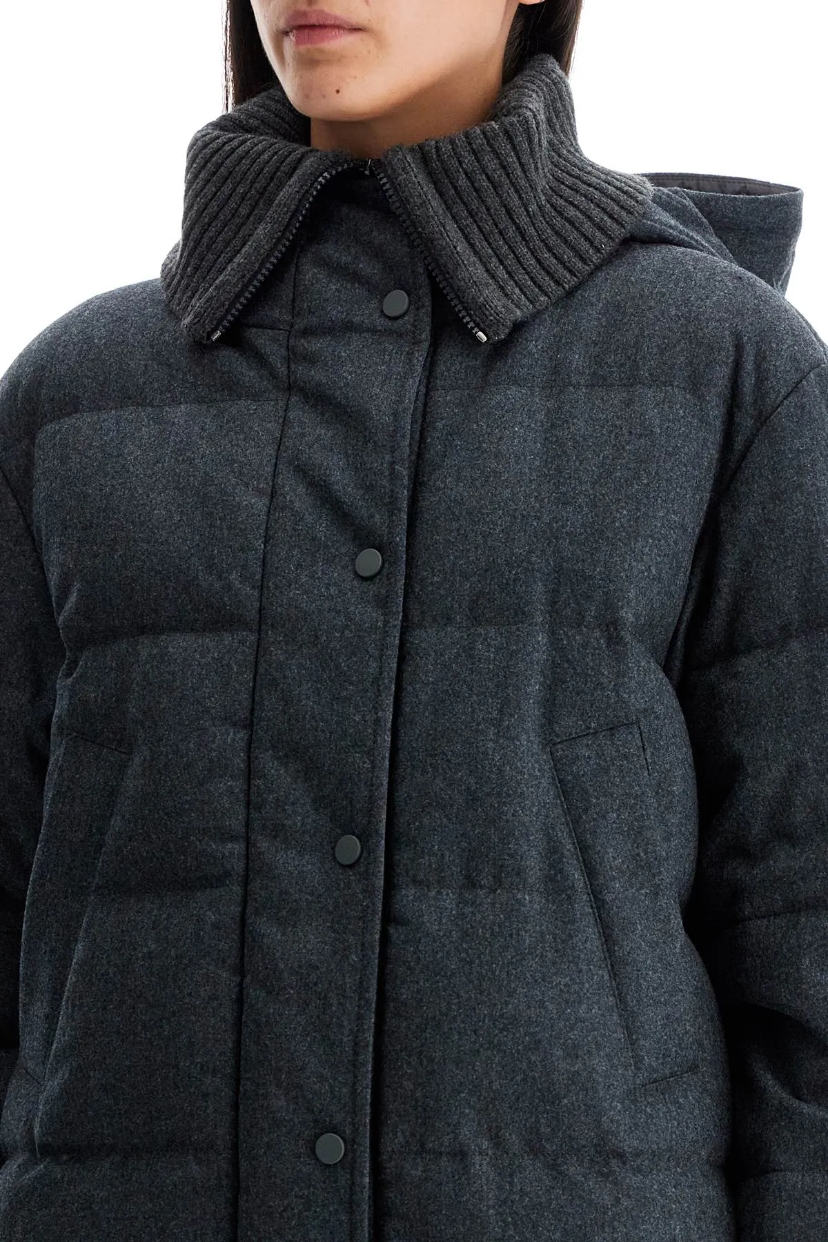 Brunello Cucinelli Woolen Down Jacket With Hood