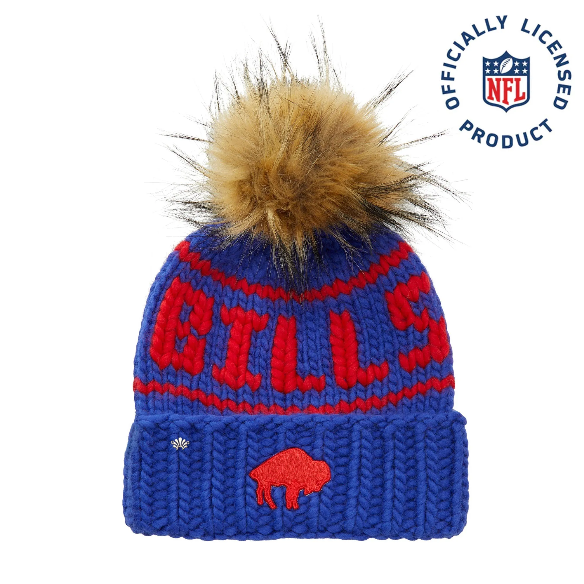 BUFFALO BILLS LELE SADOUGHI X NFL RETRO ROYAL BLUE BEANIE FAUX FUR POM