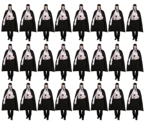 Bundle of 24 Black Dracula Long Capes with Collar - Halloween Unisex Scary Vampire Fancy Dress Costume Accessories