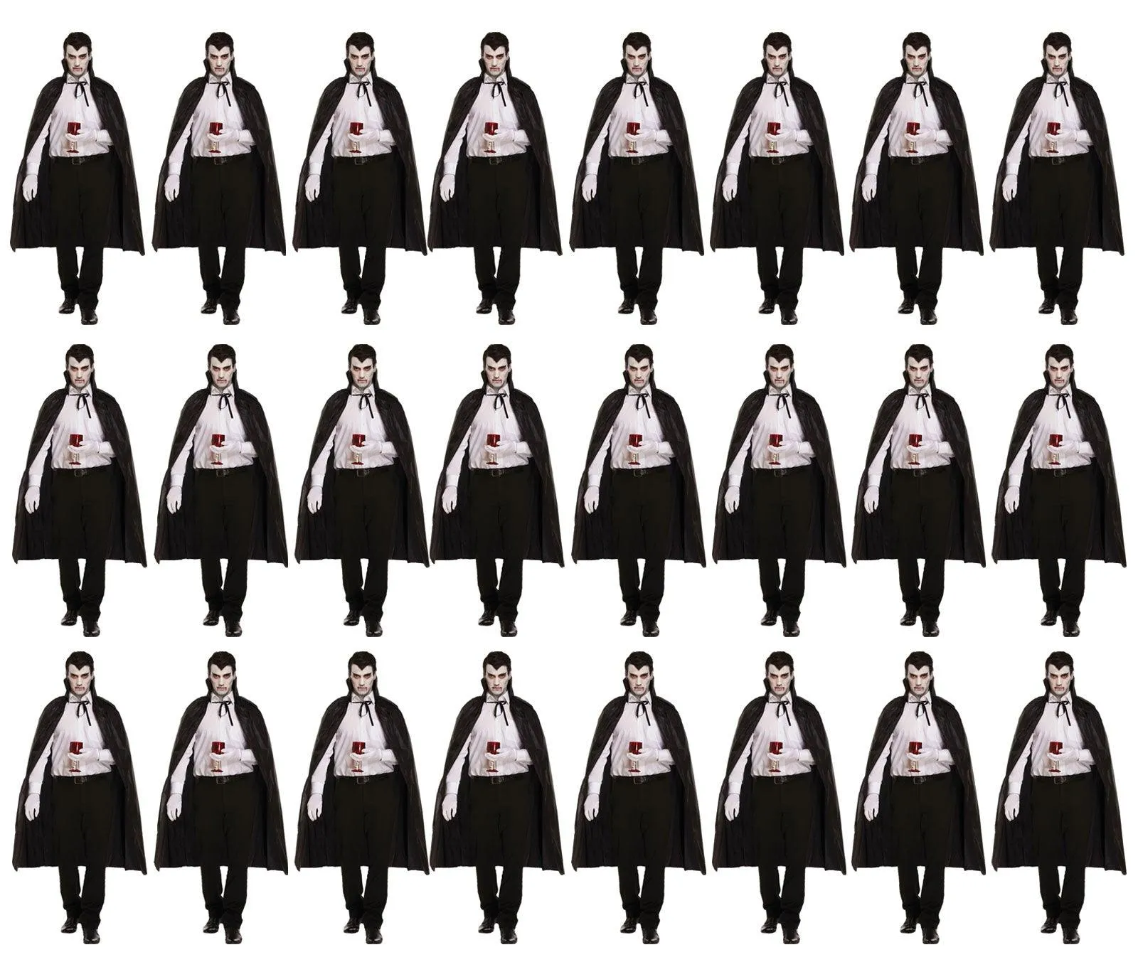 Bundle of 24 Black Dracula Long Capes with Collar - Halloween Unisex Scary Vampire Fancy Dress Costume Accessories