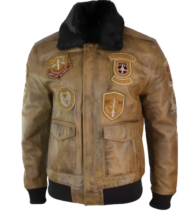 Buy Best Mens Aviator Tan Bomber Leather Jacket