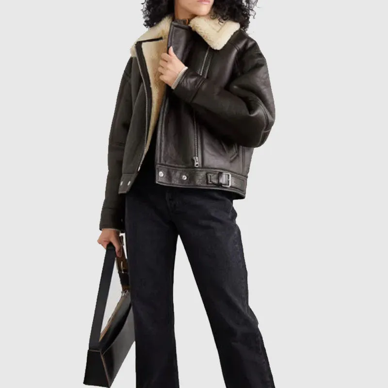 Buy Best Sale Black Women B3 RAF Aviator Cowhide Shearling Leather Jacket