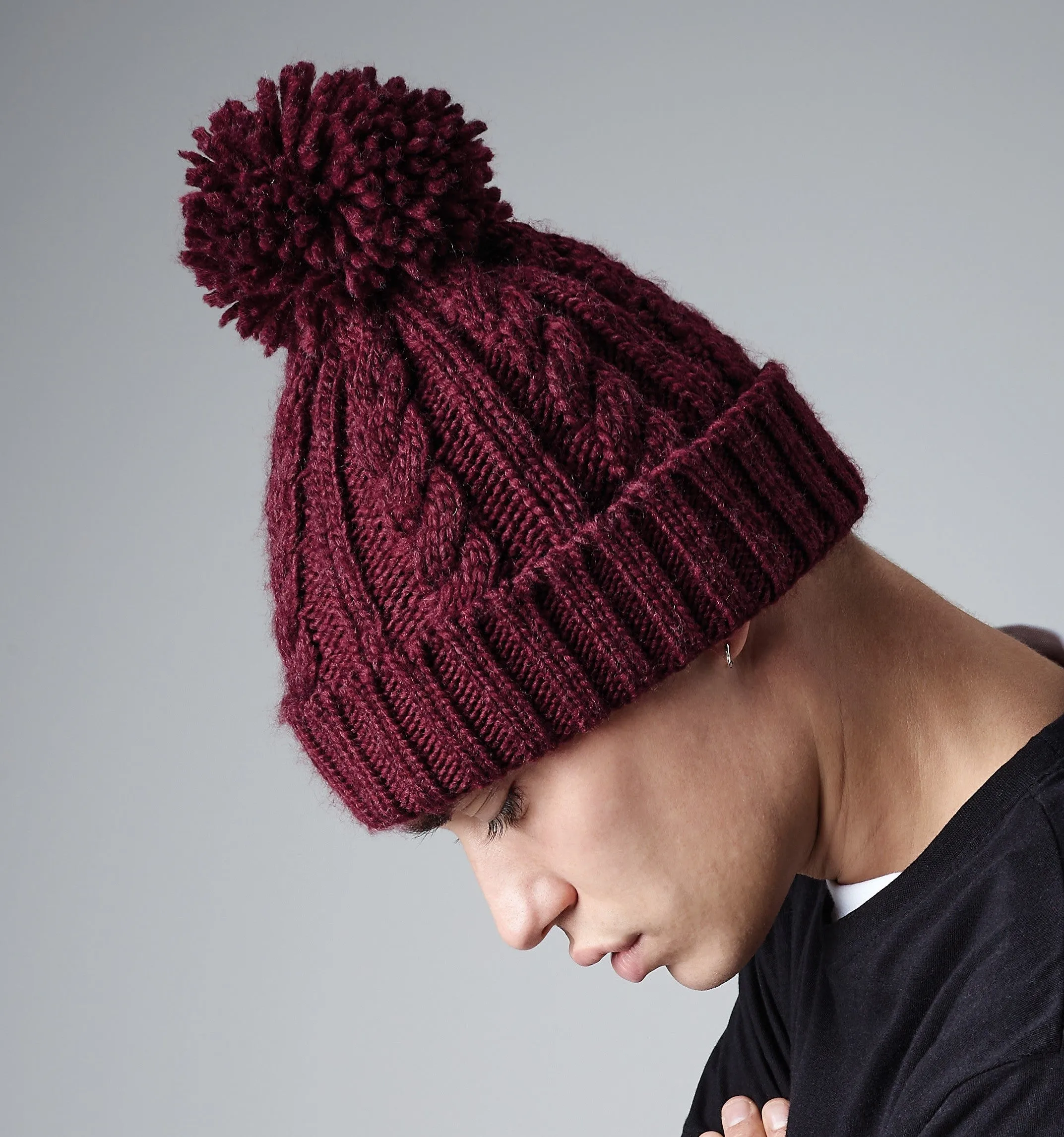 Cable Knit Melange Beanie | BLACK