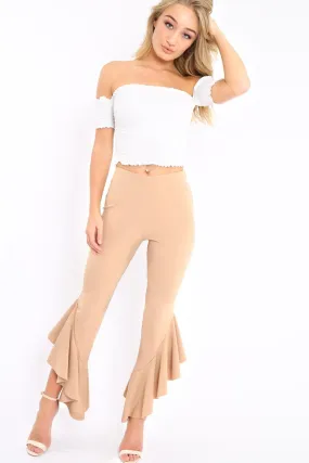 Camel Frill Flare Hem Trousers - Ashlie