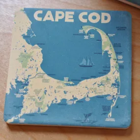 Cape Cod Map Art Drink Coaster - Massachusetts