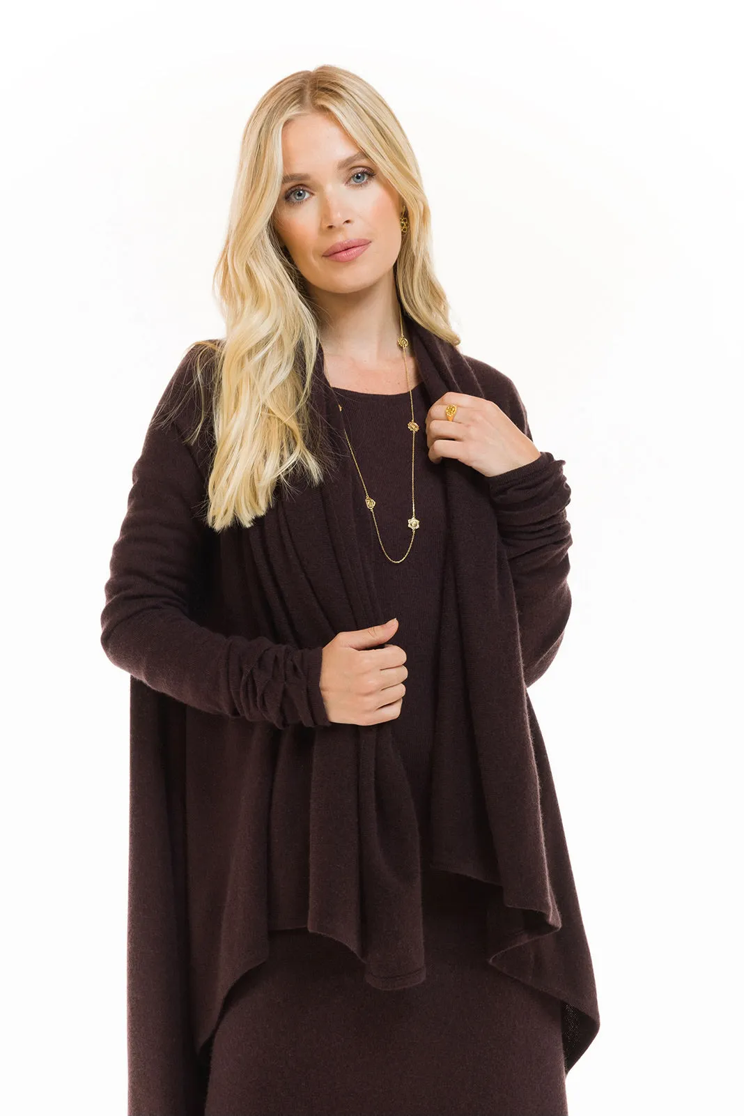 CASHMERE WATERFALL JACKET BROWN