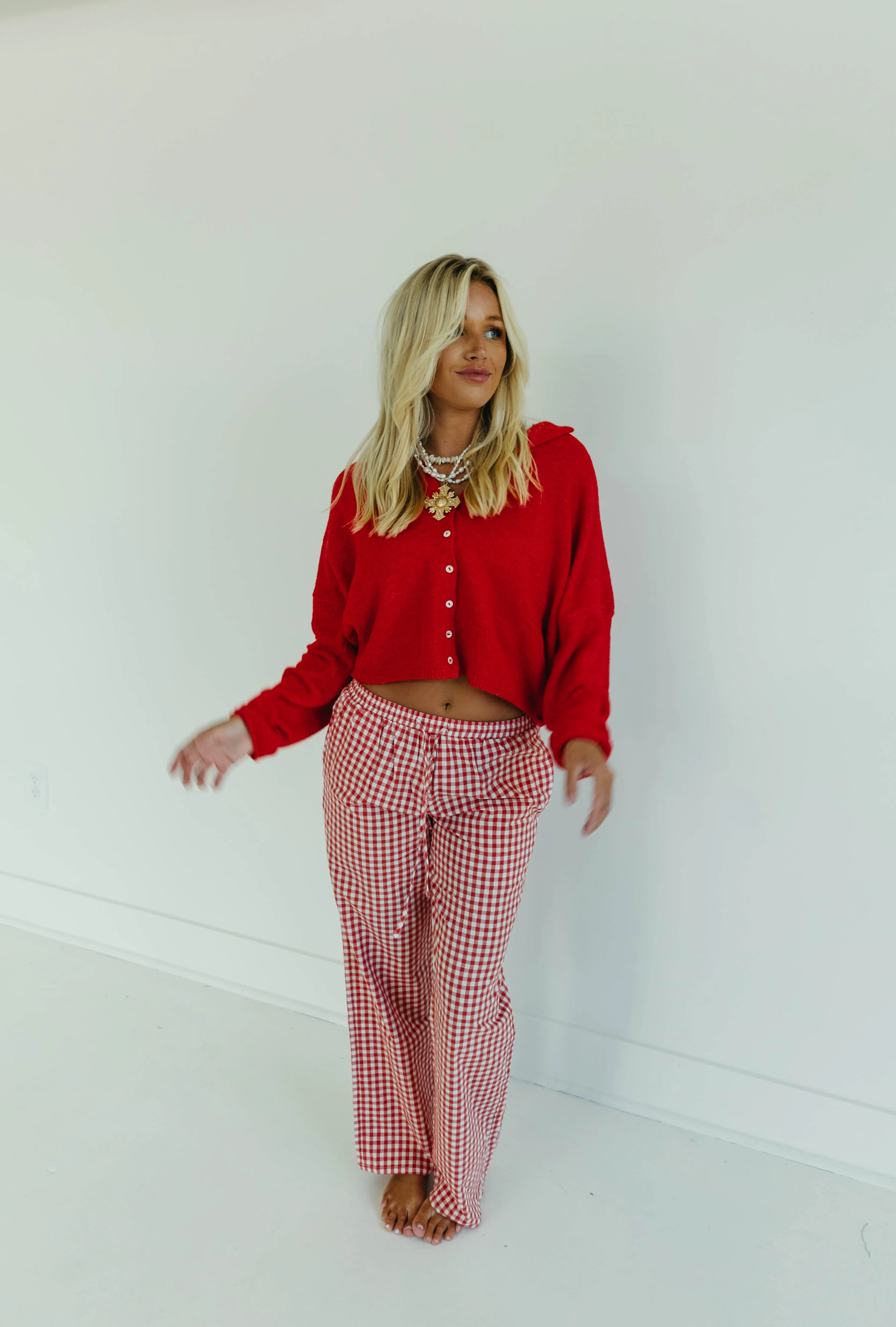 Catie Checkered Pants - Red