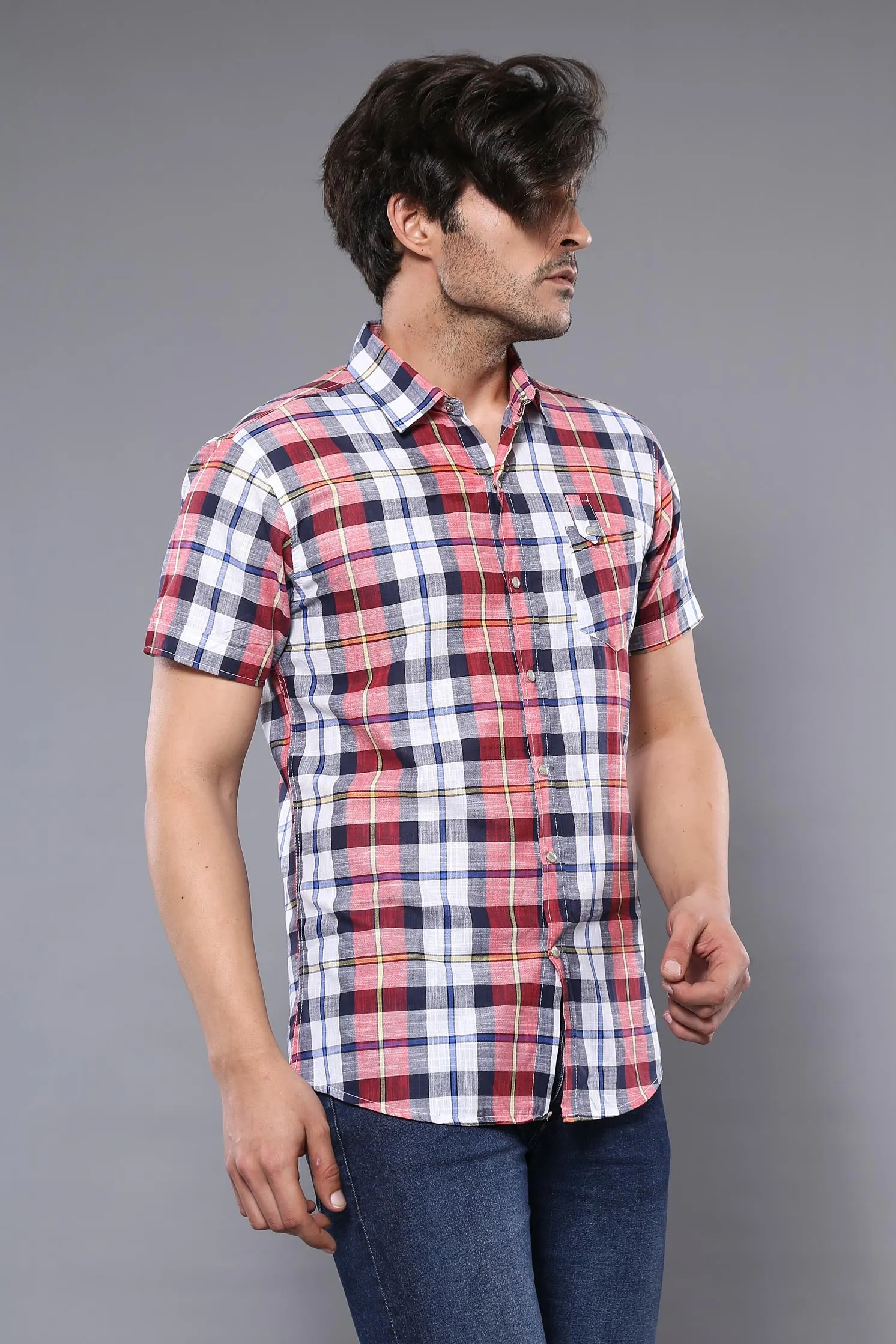 Checked Patterned Short Sleeve Men Shirt - Wessi