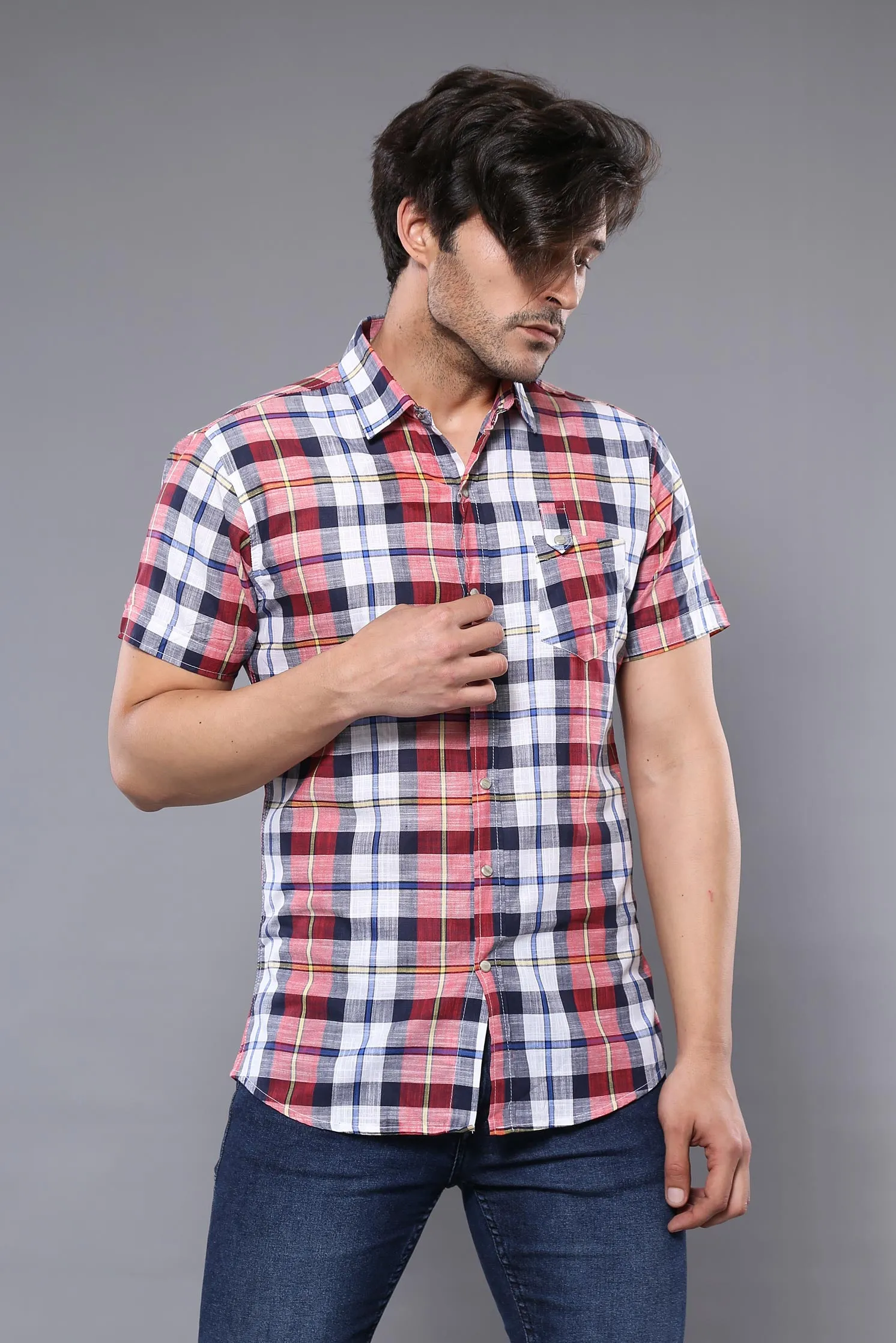 Checked Patterned Short Sleeve Men Shirt - Wessi