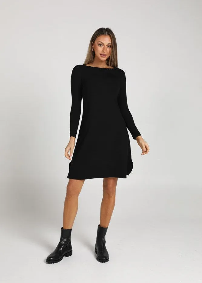 Cher Bamboo Long Sleeve Dress - Black