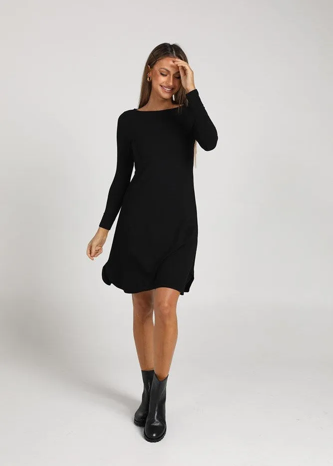 Cher Bamboo Long Sleeve Dress - Black