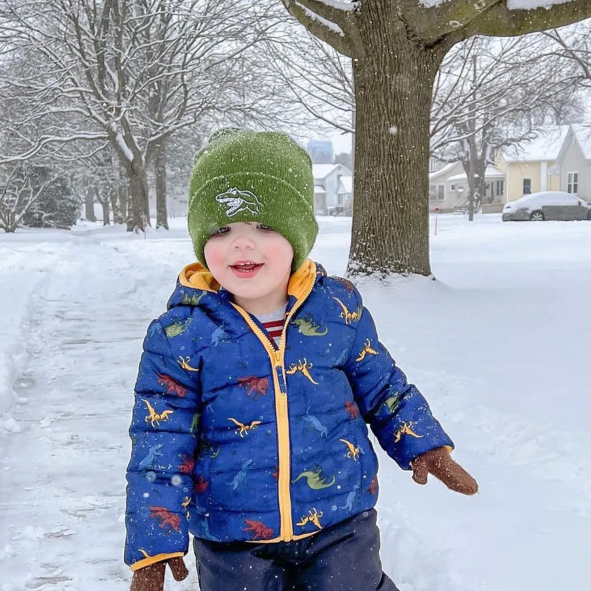 Child Beanie - Dino Head - Green w/ White