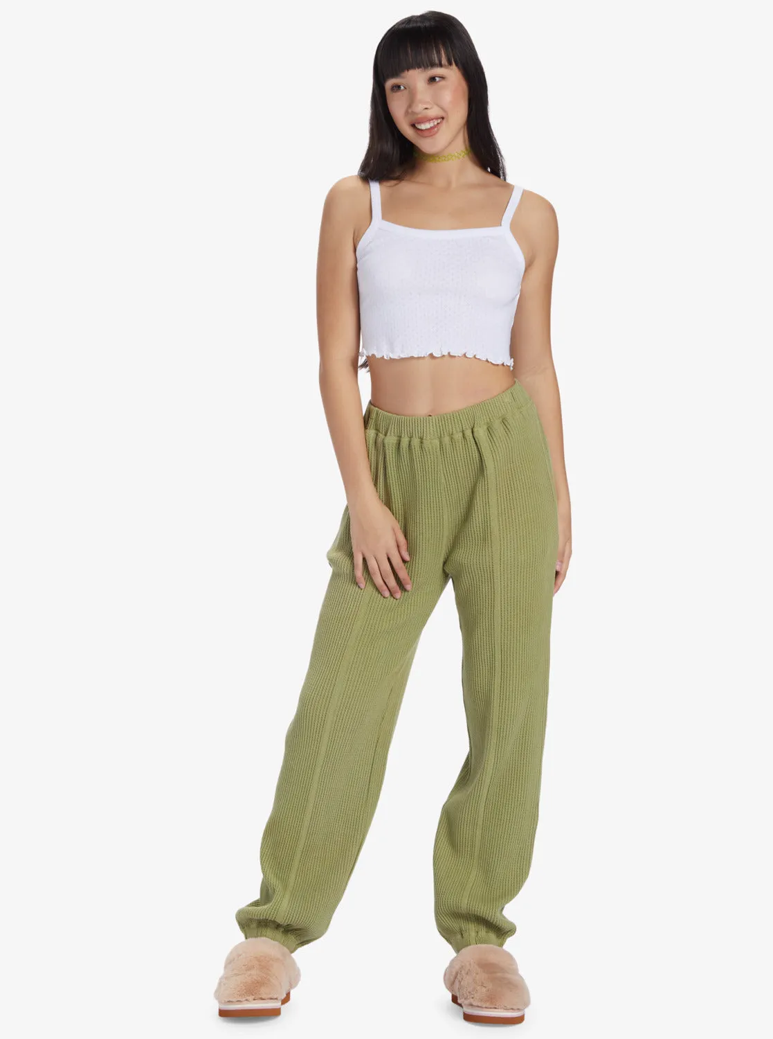 Chloe Kim Off Duty Waffle Sweatpants - Iguana