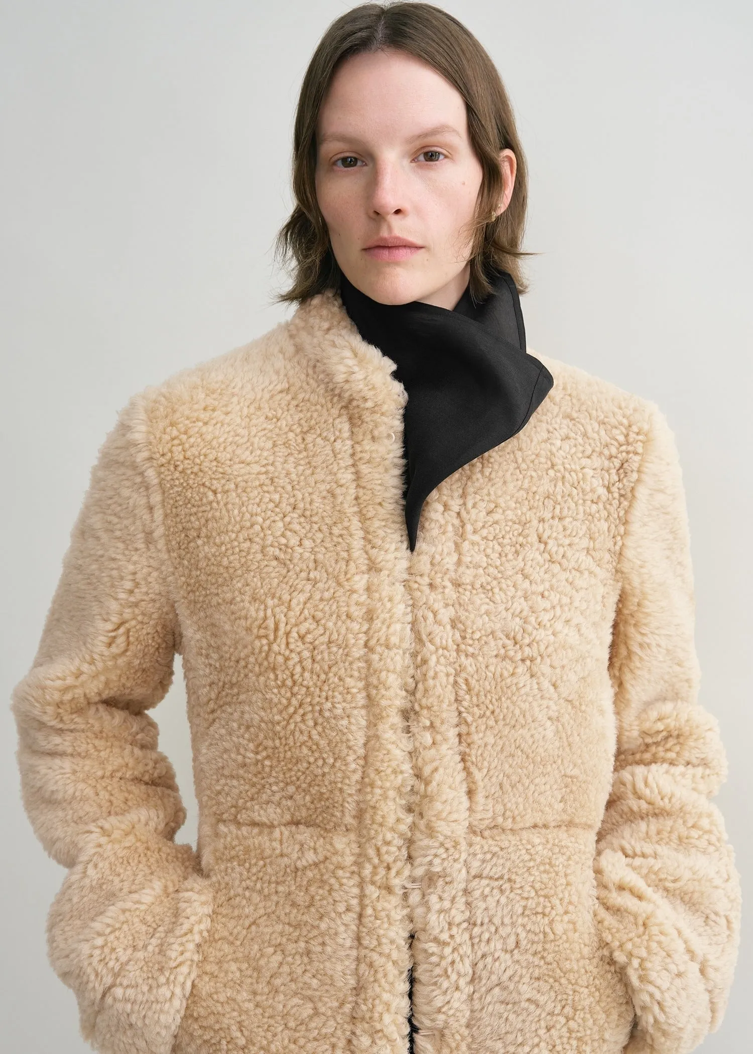 Cinched shearling jacket butter