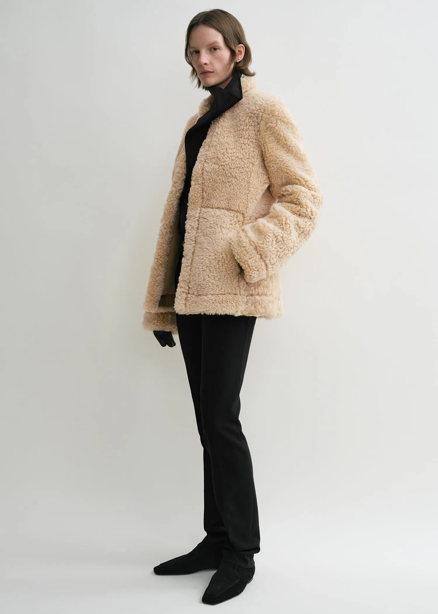 Cinched shearling jacket butter