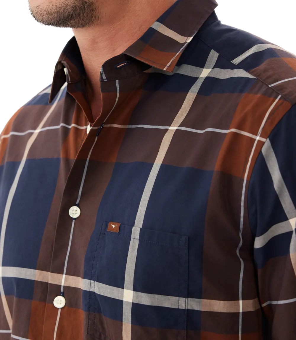 Coalcliff Shirt - Cotton Poplin - Brown Navy White