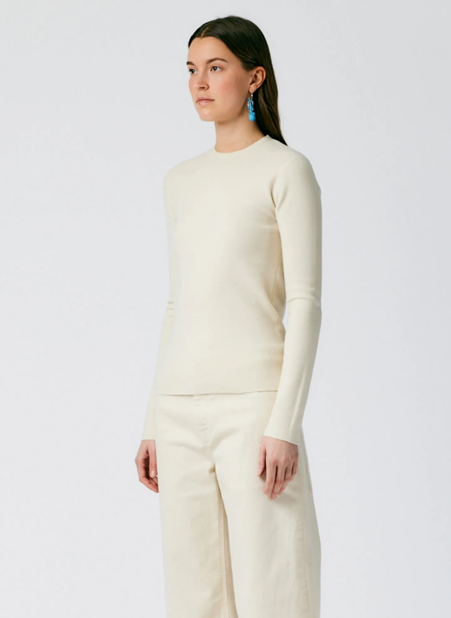 Compact Stretch Cashmere Mini Long Sleeve Pullover