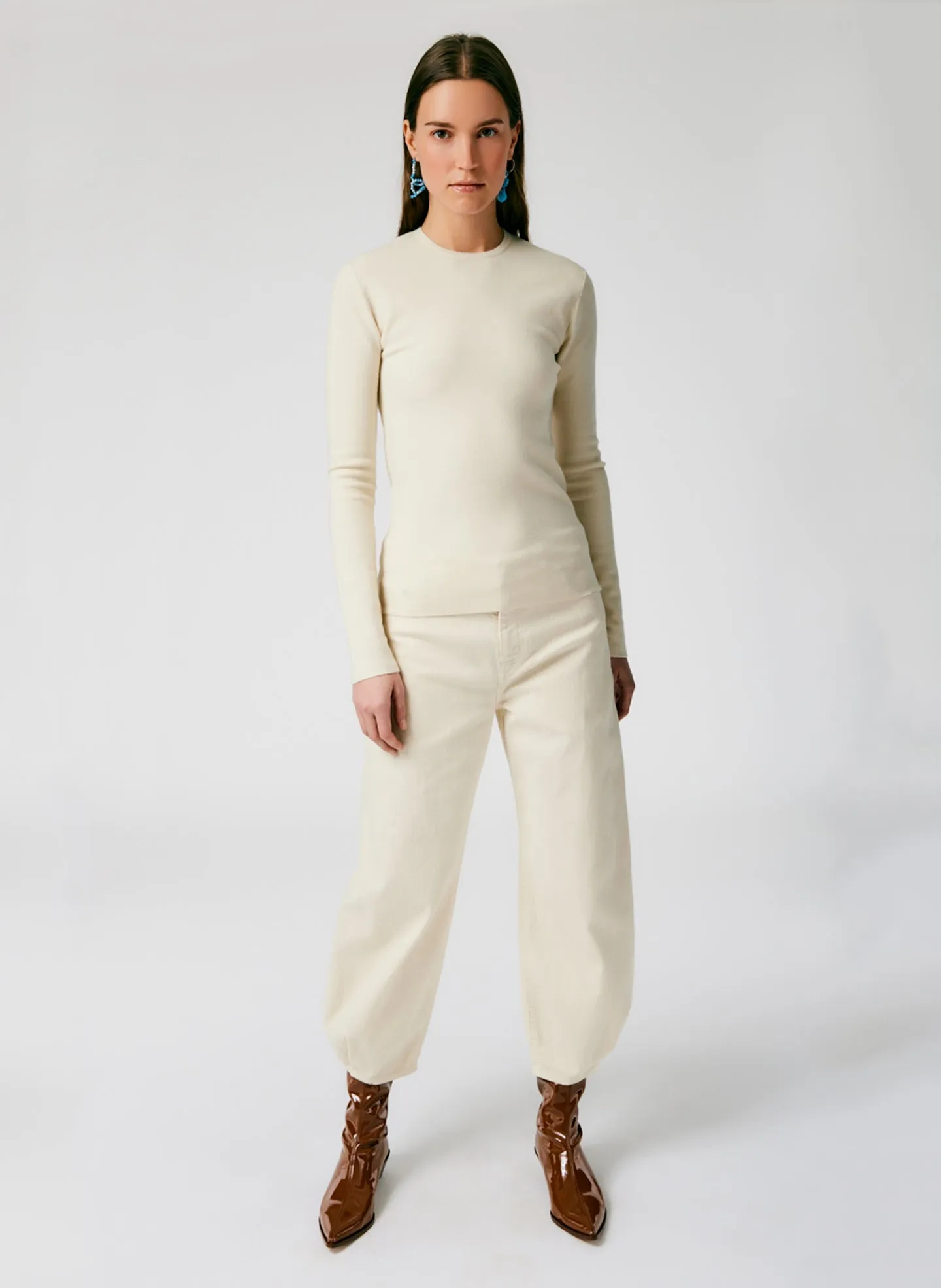 Compact Stretch Cashmere Mini Long Sleeve Pullover