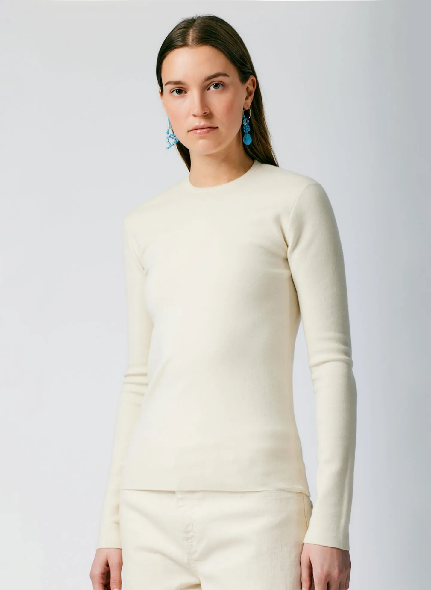 Compact Stretch Cashmere Mini Long Sleeve Pullover