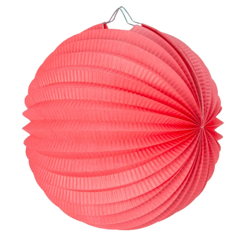 Coral Pleated Paper Lantern - 30cm