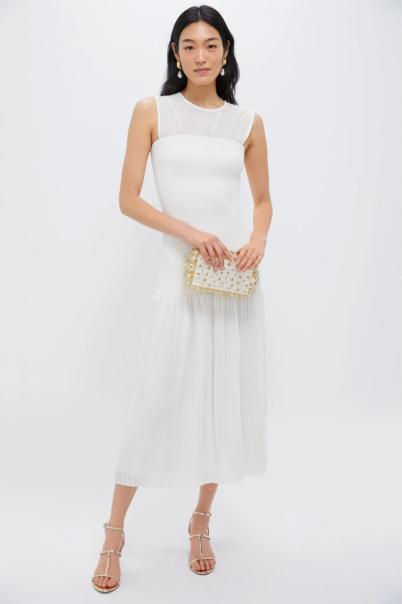 Cream Pleated Maxi Dress