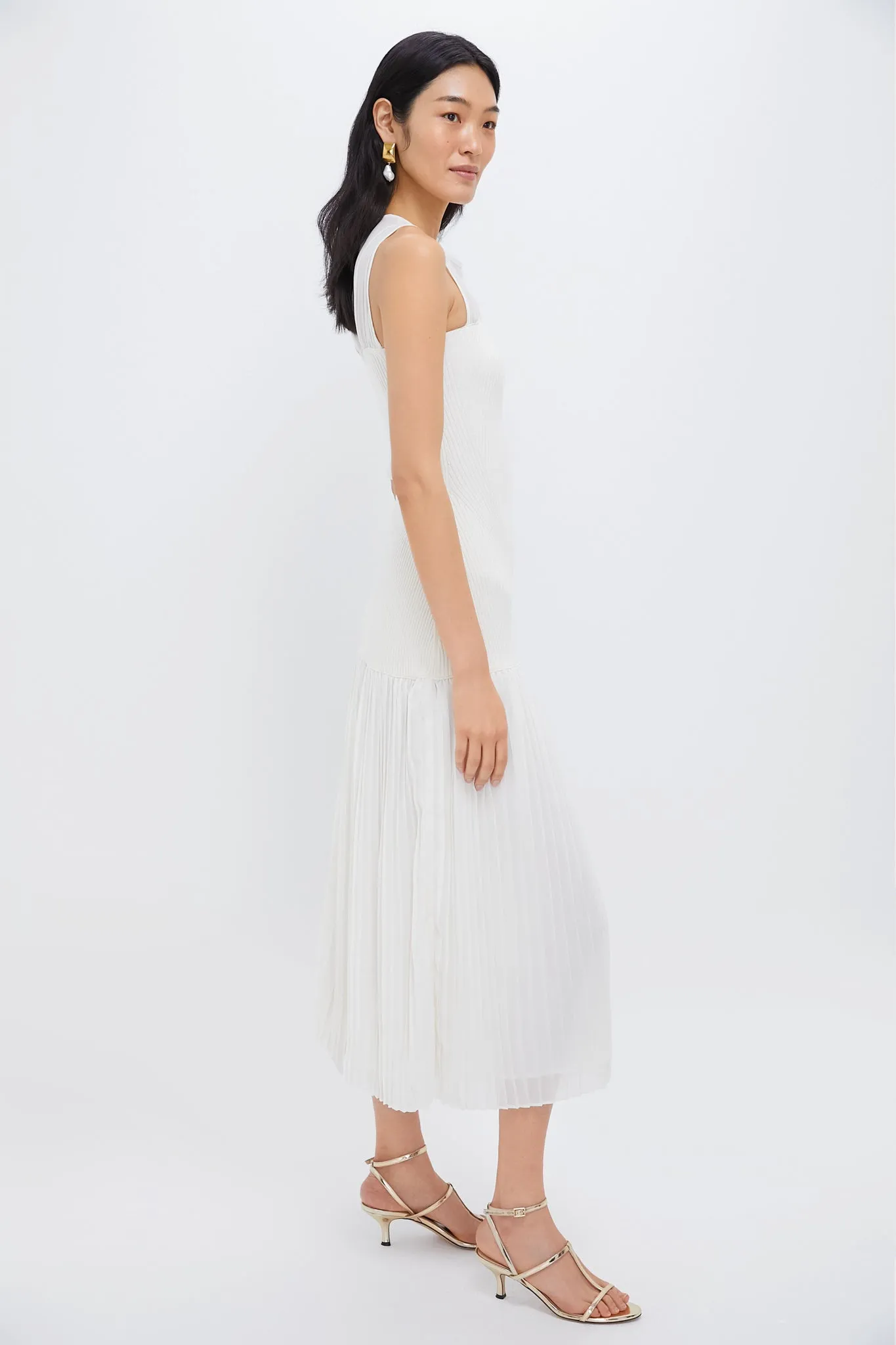 Cream Pleated Maxi Dress