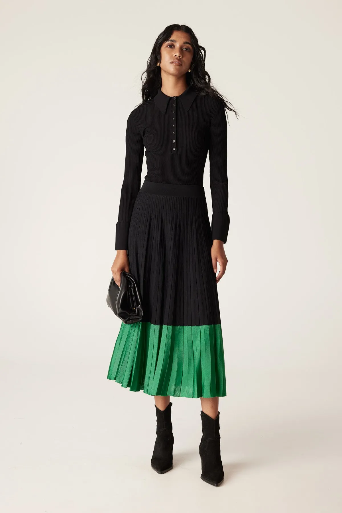 Crepe Contrast Skirt - Black Green