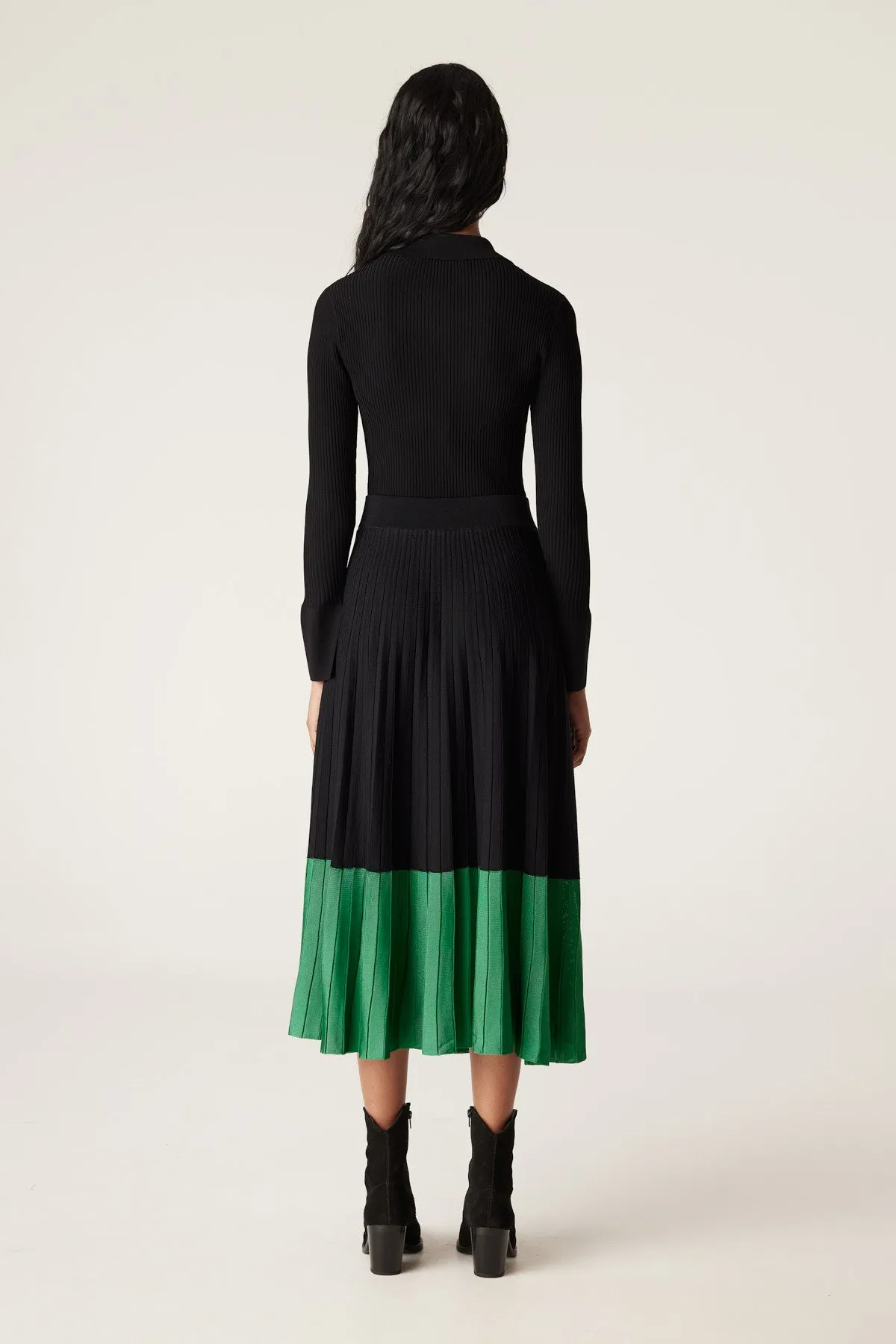 Crepe Contrast Skirt - Black Green