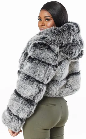 Cropped Hooded Faux Fur Coat