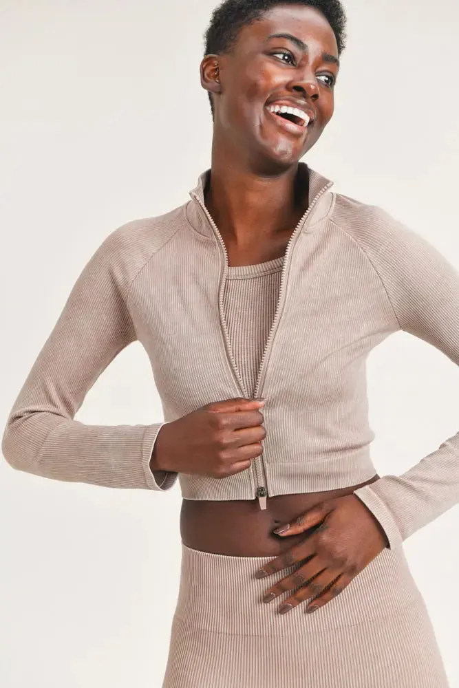 Cropped Raglan Athleisure Ribbed Jacket