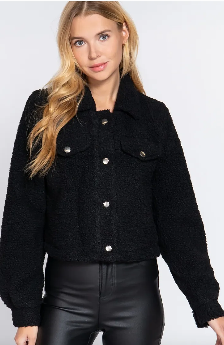 Cropped Sherpa Fleece Jackets - Assorted Colours