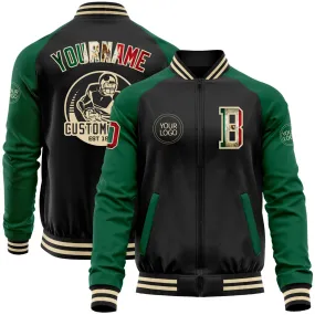 Custom Black Vintage Mexican Flag Kelly Green-Cream Bomber Varsity Letterman Two Tone Zipper Jacket