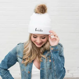 Custom Embroidered Bride Beanie with Pom-Pom