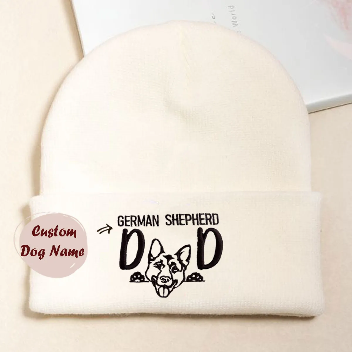 Custom German Shepherd Dog Dad Embroidered Beanie, Personalized Beanie with Dog Name, Gifts For German Shepherd Lovers